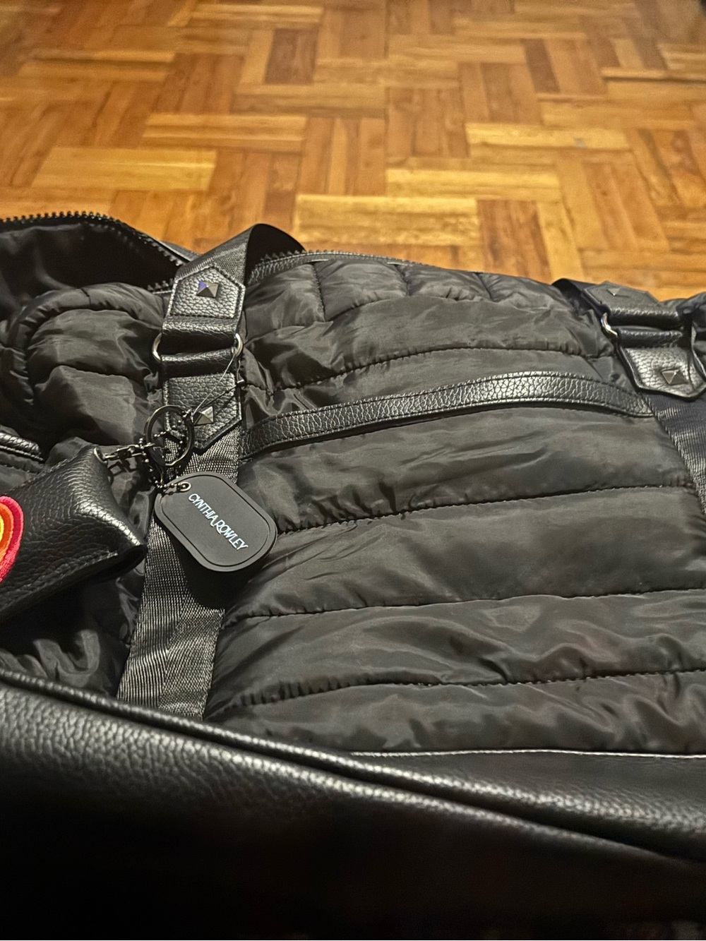 Cynthia Rowley Black Quilted Baby Bag with Leather Trim
